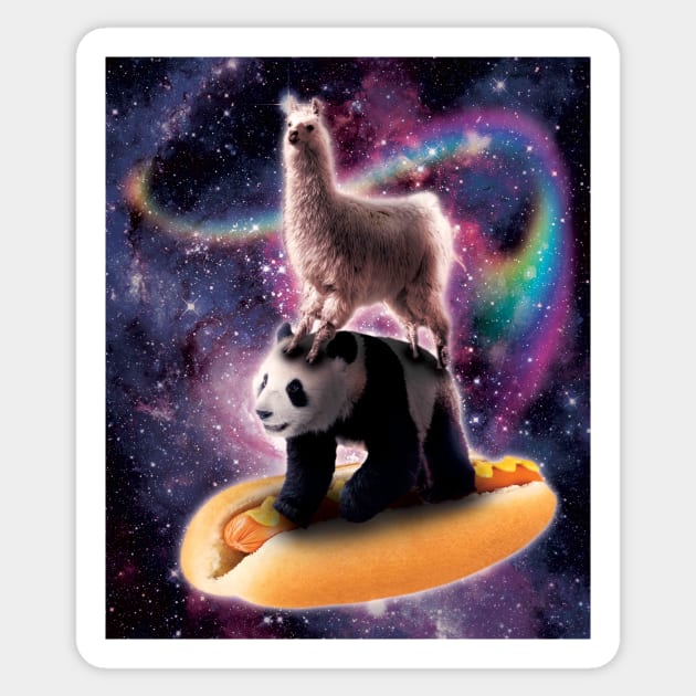 Llama Riding Panda Bear on Hot Dog Sticker by Random Galaxy